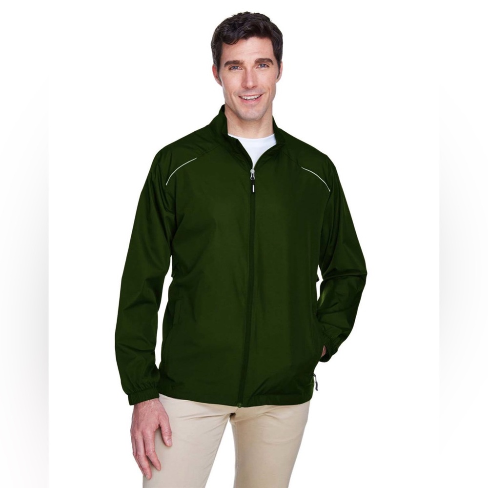 Water Resistant Windbreaker with Reflective Piping and Stand-Up Collar-Forest